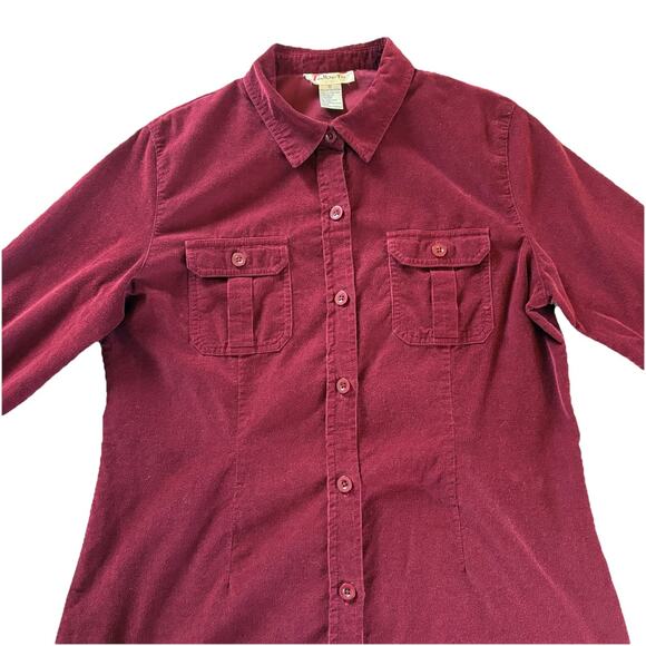 Vtg Talbots Women’s Maroon Corduroy Button Up Shirt Dress Long Sleeve Size 12 - Picture 3 of 13